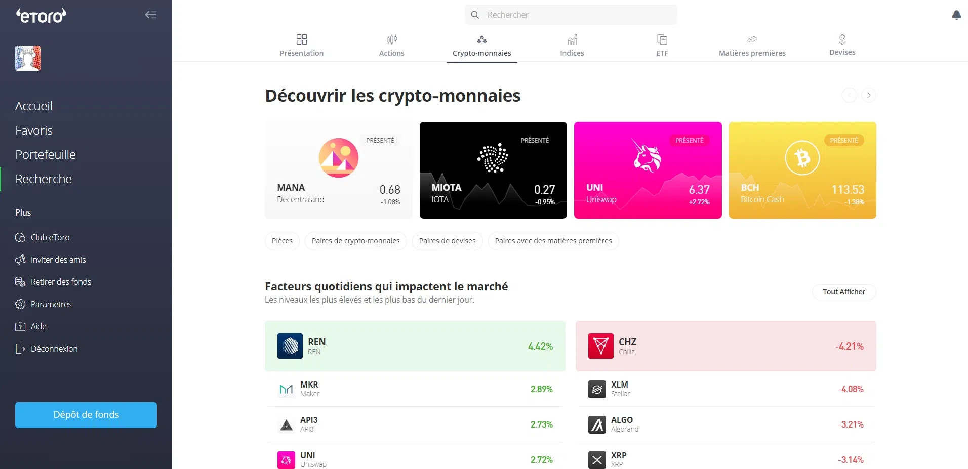 les 92 différentes cryptomonnaies disponibles sur etoro