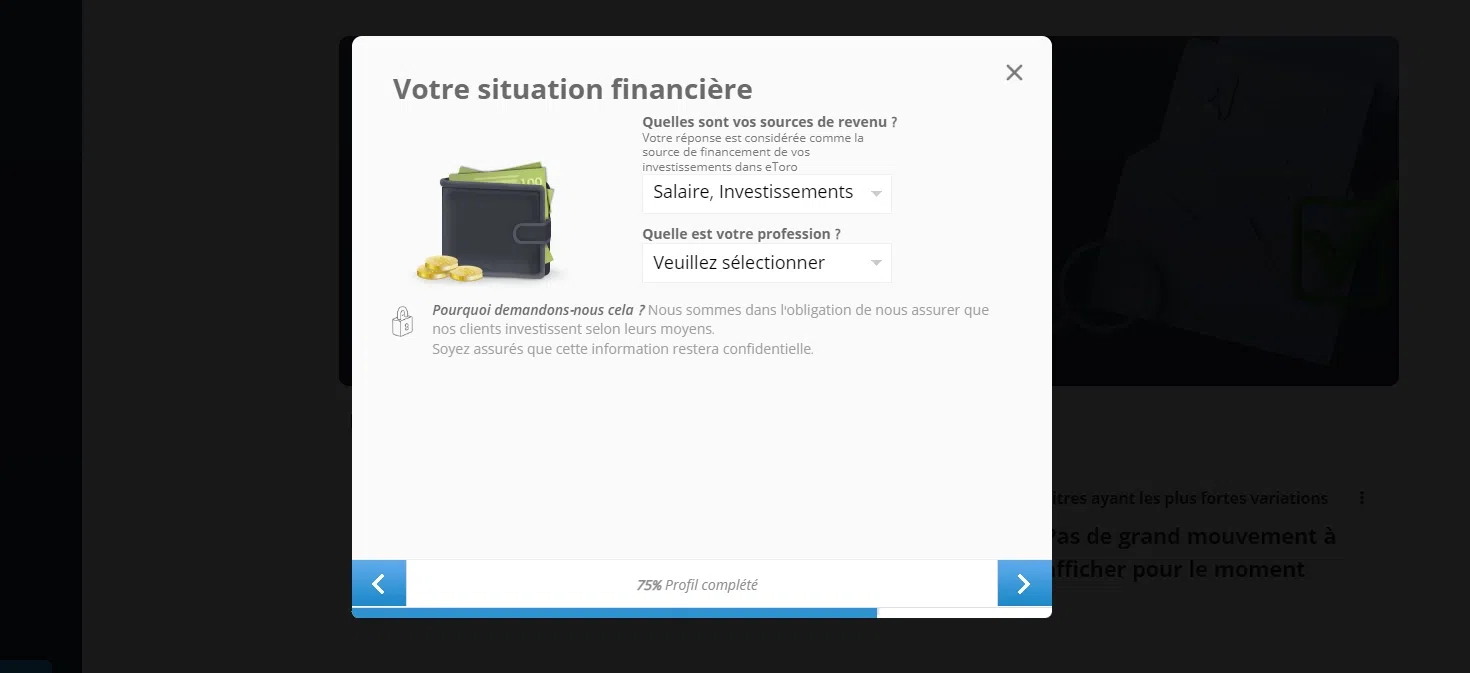 indiquer d’où proviennent vos sources d’argent pour investir sur etoro