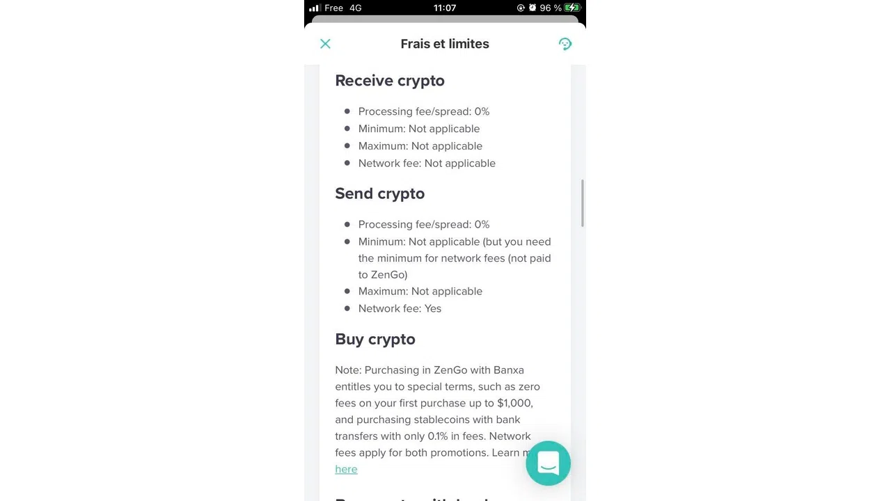 frais envoyer et recevoir des cryptos
