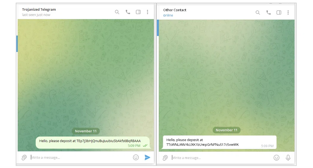 l’application change automatiquement l’adresse crypto envoyée
