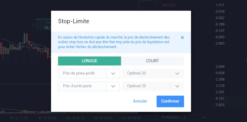 Stop-Limite définir un take profit et un stop loss sur huobi