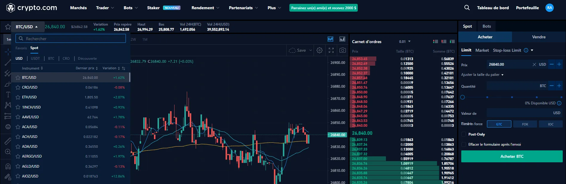 Le trading direct sur Crypto.com
