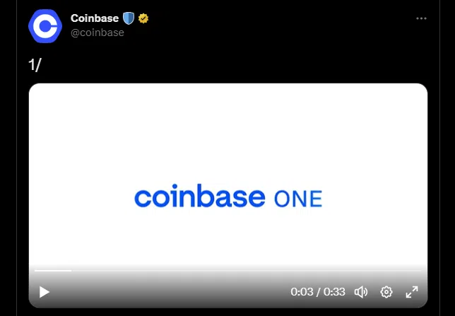 le tweet de l'annonce de coinbase one