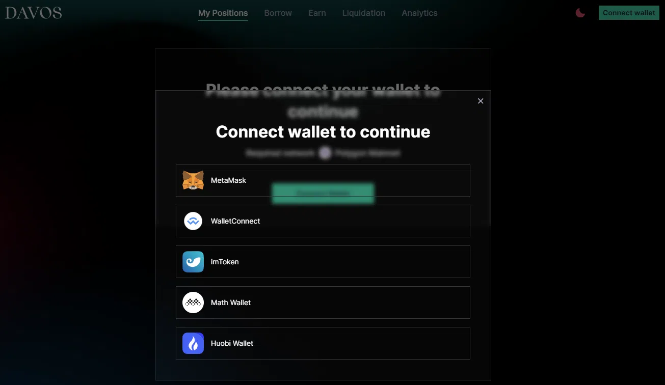 connecter votre wallet sur davos choix