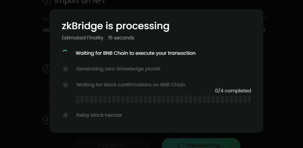 patientez le temps que le transfert se fasse sur opbnb