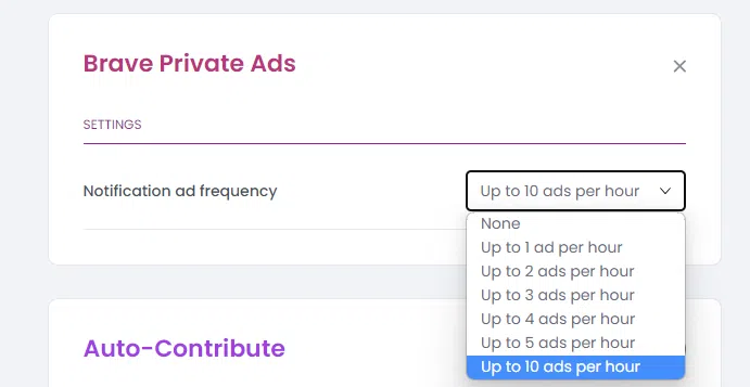 Publicités BAT choisir le nombre de publicités que l’on souhaite voir sur brave