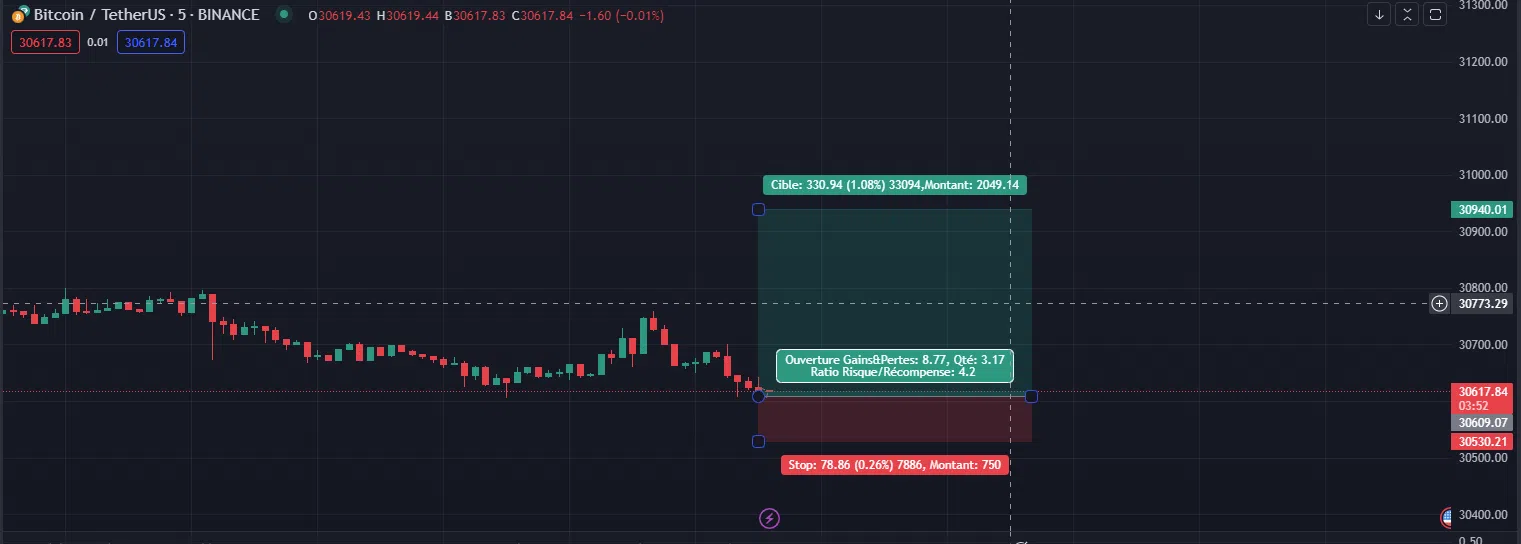 Exemple Tradingview paire btc usdt ratio risk reward exemple guide
