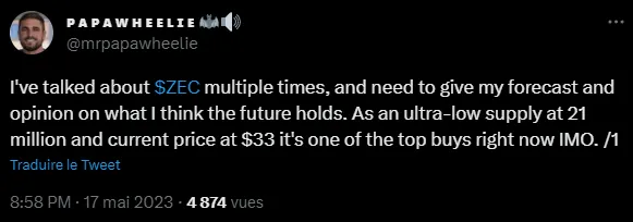 Avis Twitter ZCash