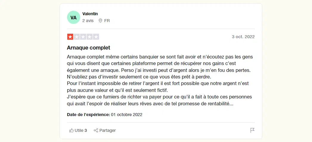 avis négatif sur antares trade mlm arnaque trustpilot