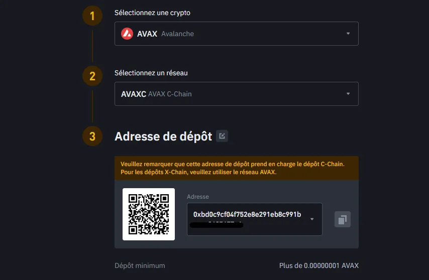 Adresse dépôt Obtenir l'adresse de dépôt Binance