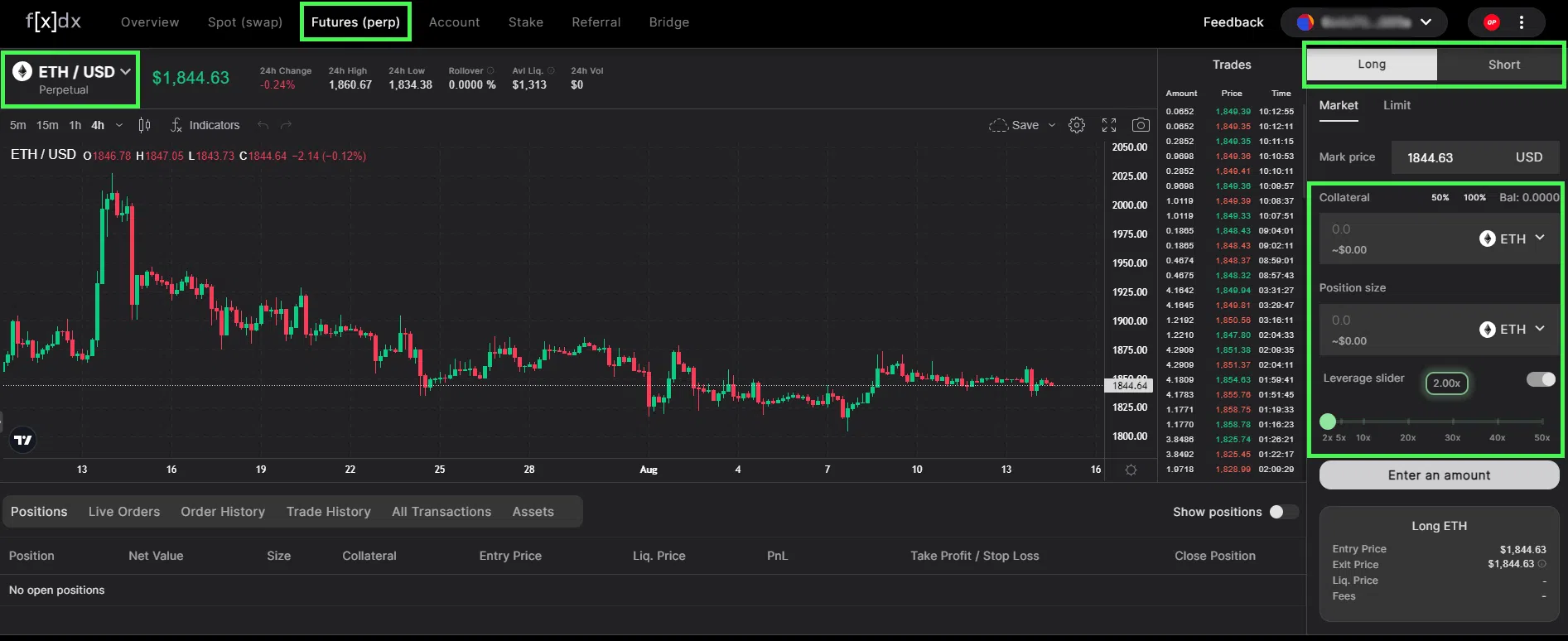 trading futures perp sur fxdx effet de levier