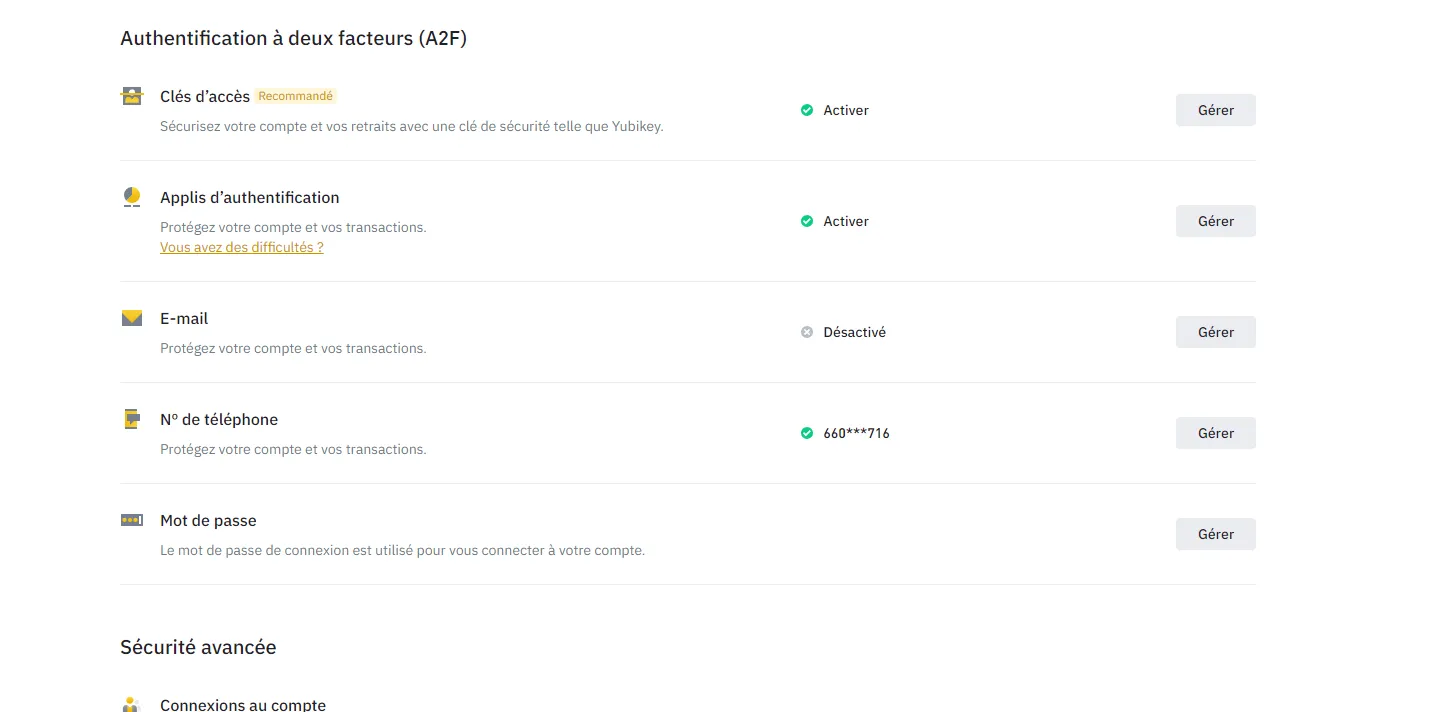 Améliorer la sécurité du compte Binance
