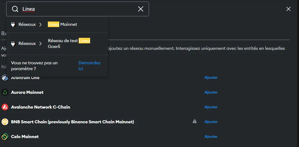 Ajouter le réseau Linea à MetaMask