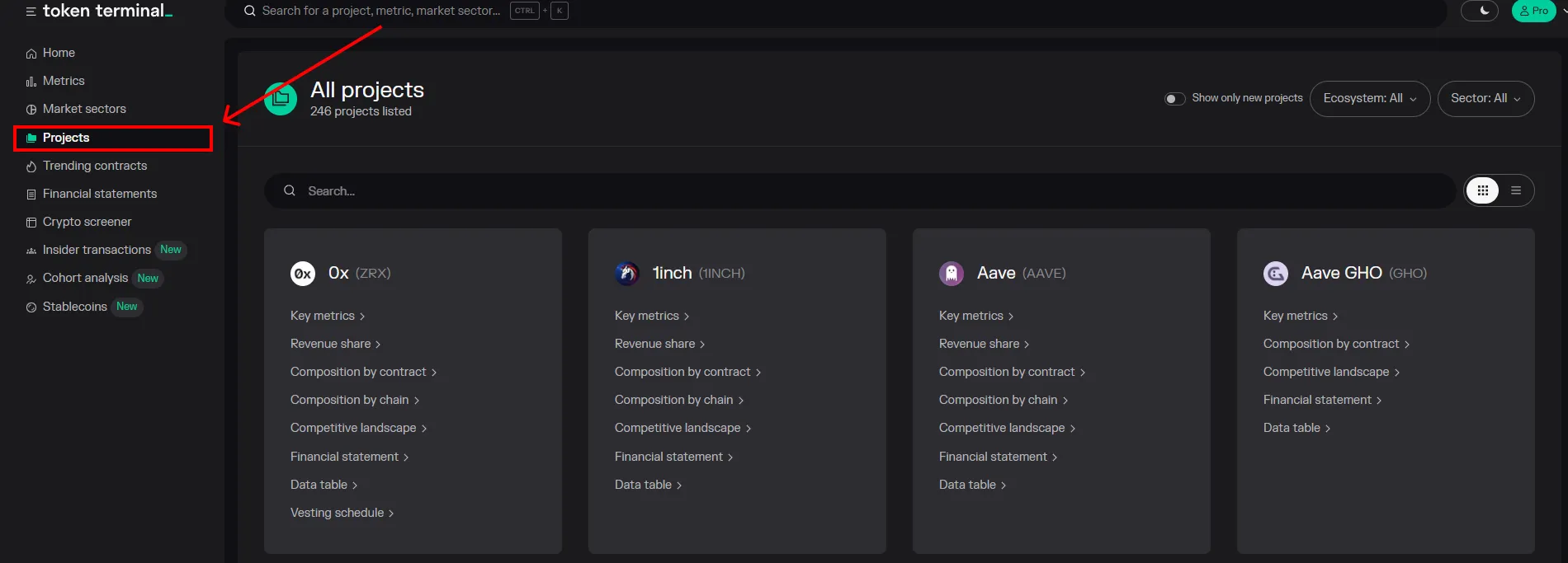 Ajouter des projets en favoris token terminal