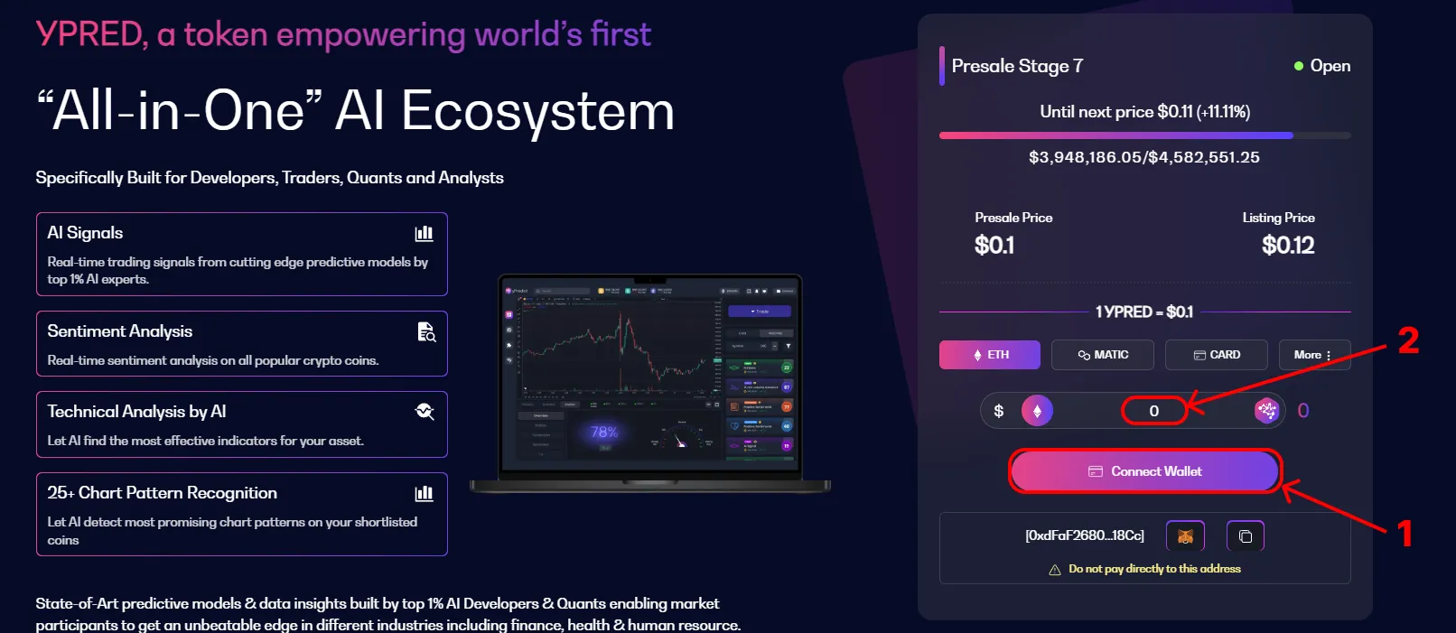 achat ypred achat prévente ypred ypredict site trading ia token jeton crypto
