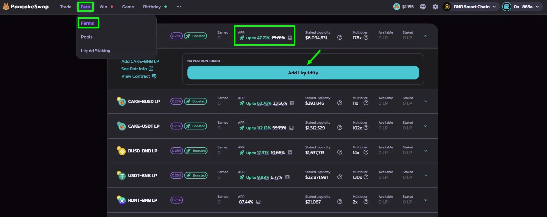 comment déposer de la liquidité farming pancakeswap