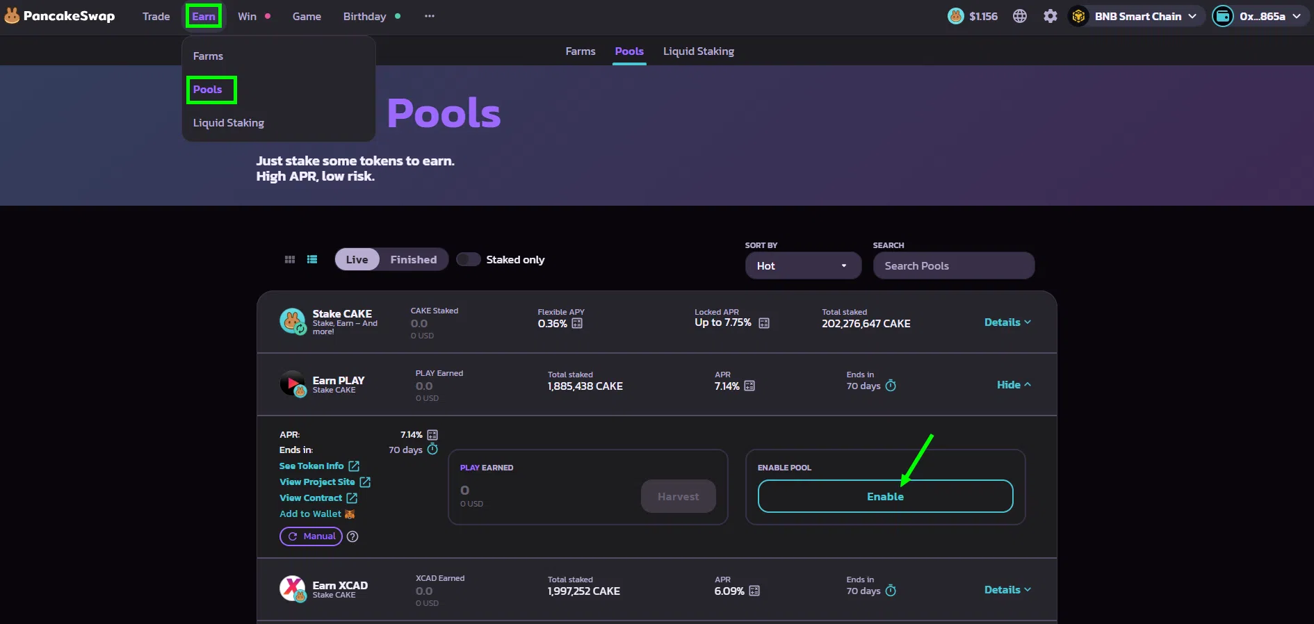 staking avec les pools de liquidité pancakeswap