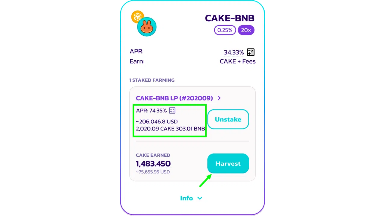 suivi investissement farming pancakeswap retrait harvest