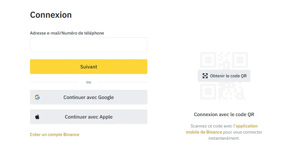 première étape se connecter à votre compte binance