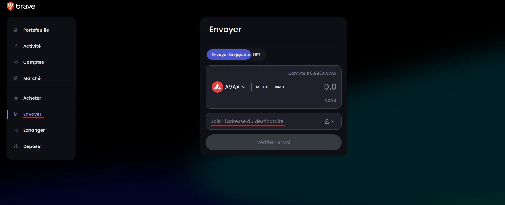 envoyer cryptomonnaies brave wallet