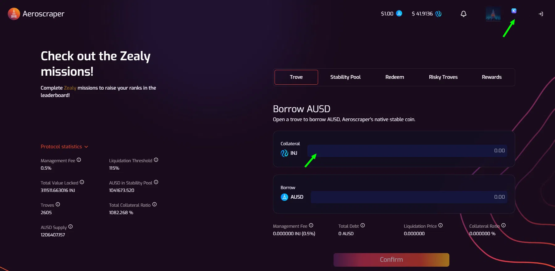 emprunter des ausd sur le testnet de aeroscraper