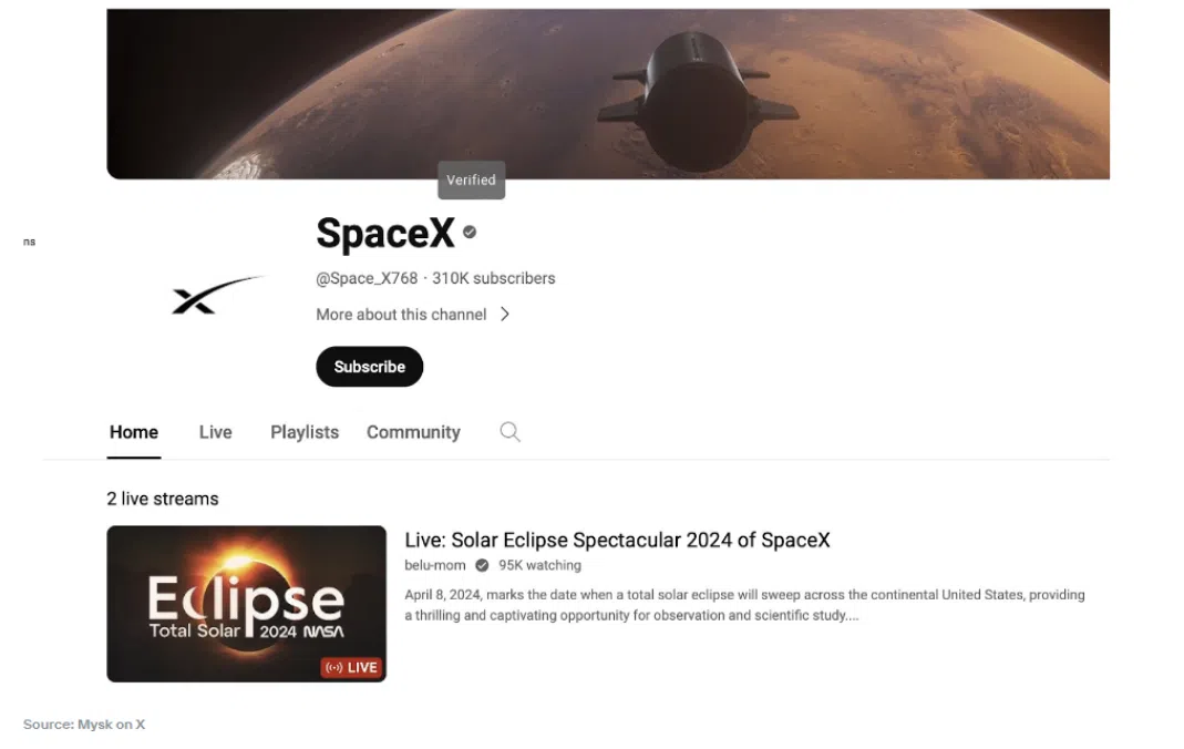 fausse chaine youtube spacex