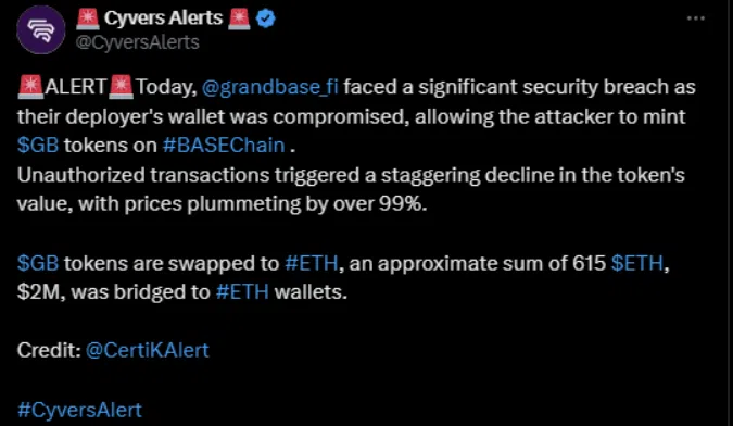 le tweet de cyvers alerts