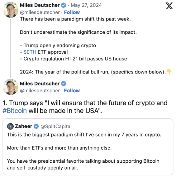 le tweet de miles deutscher sur trump