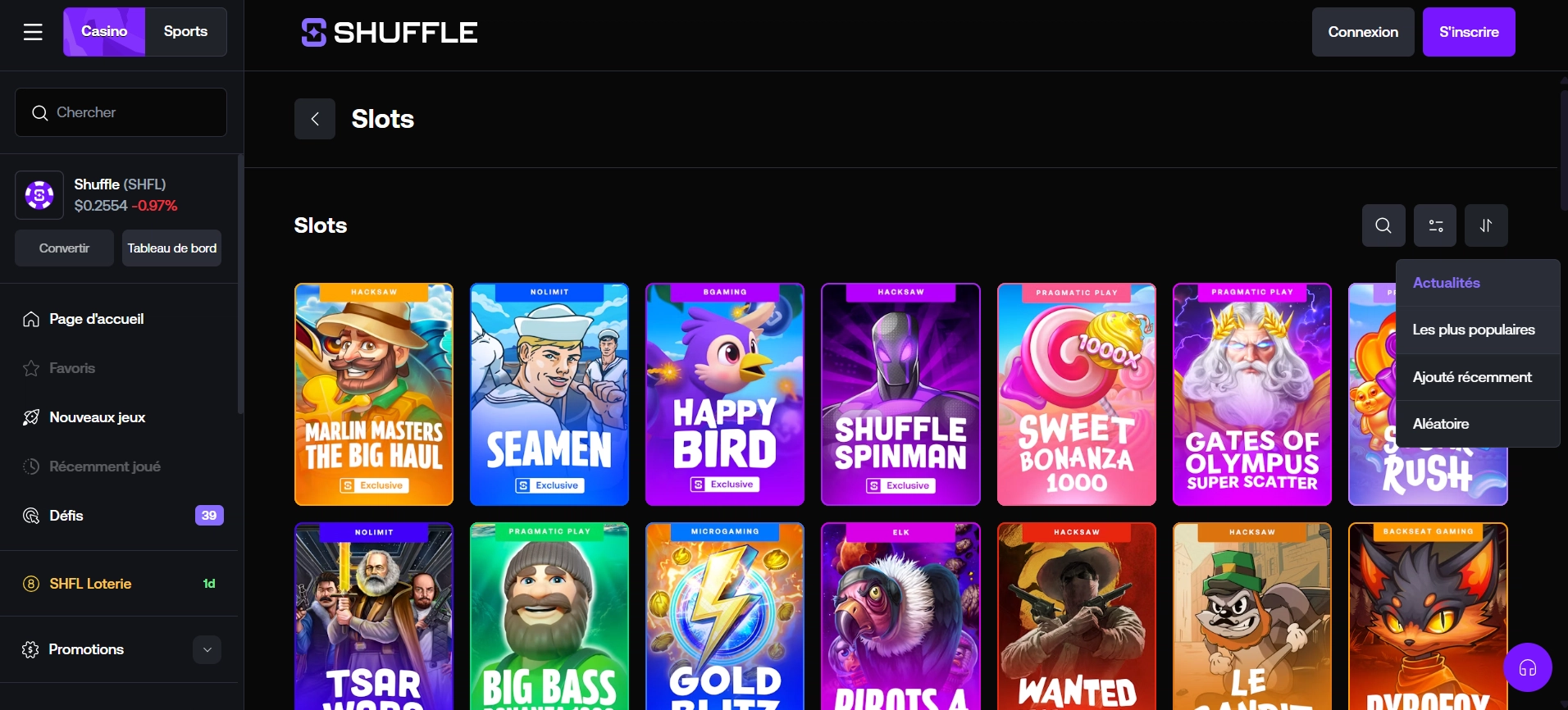 Les machines à sous sur Shuffle Casino