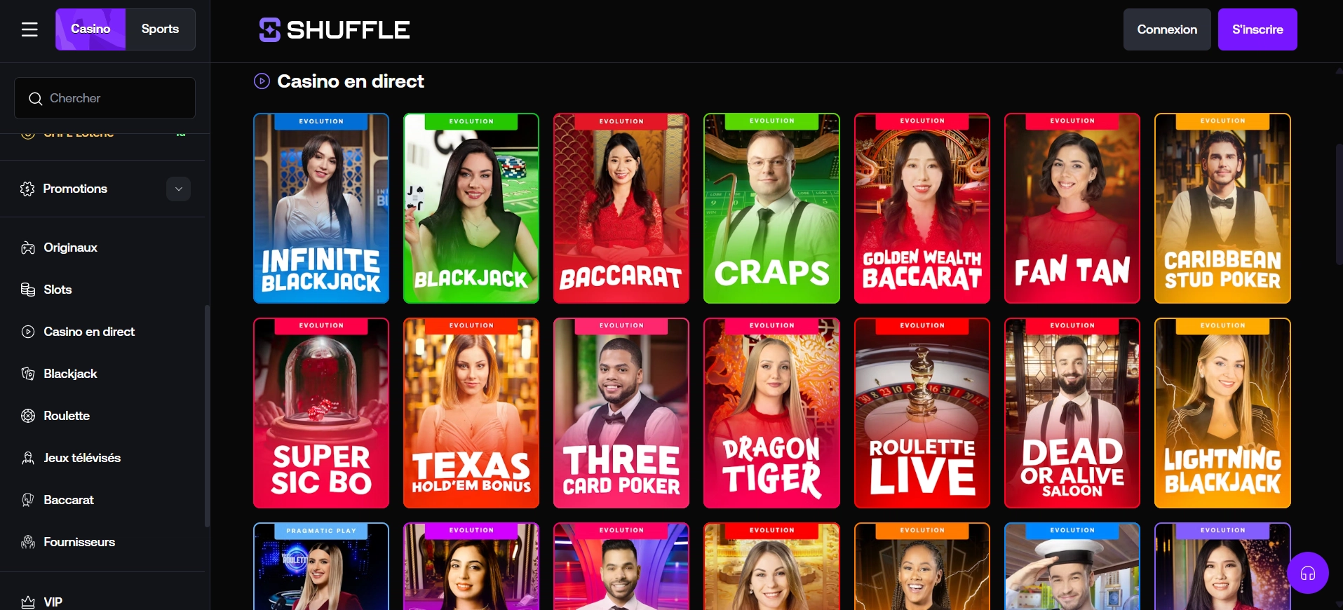 Le casino en direct sur Shuffle Casino