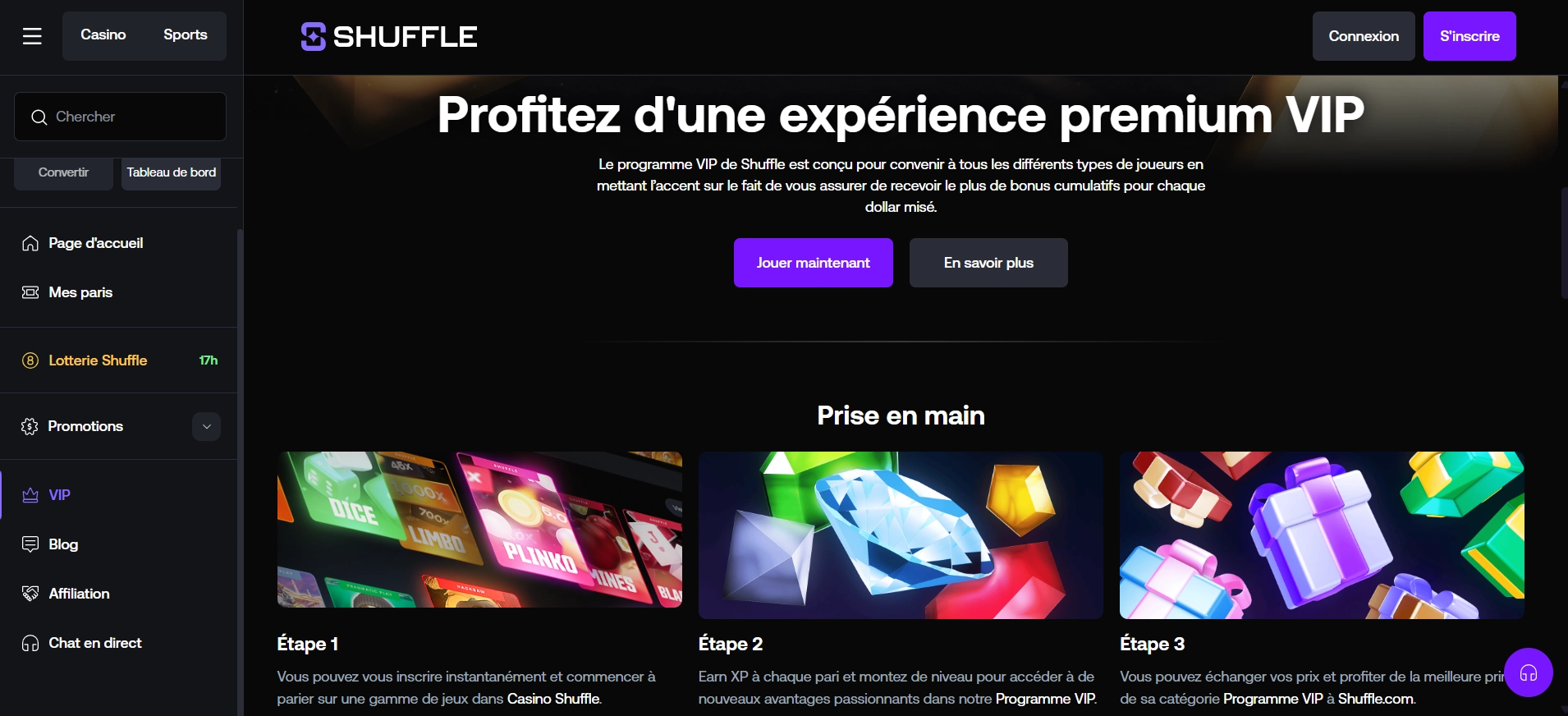 Le programme VIP de Shuffle Casino