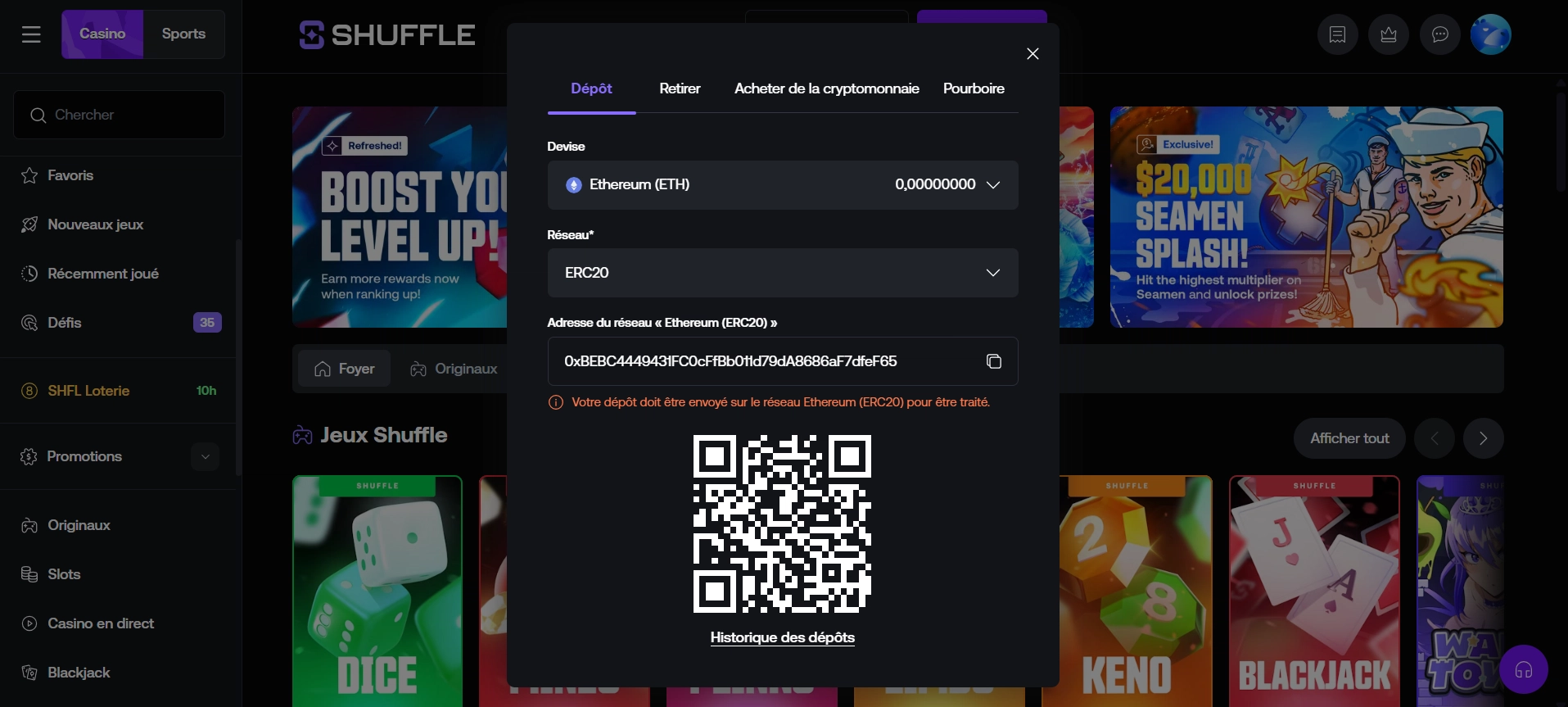 Dépôt en crypto
