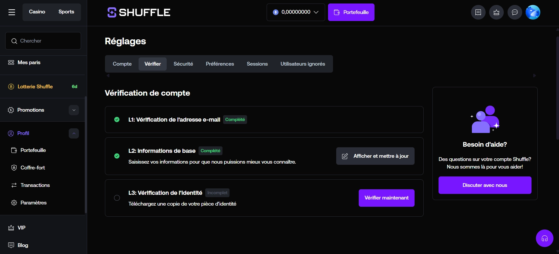 Page de vérification de compte