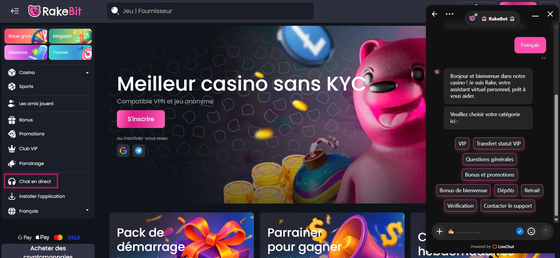 Chat en direct et Chatbot