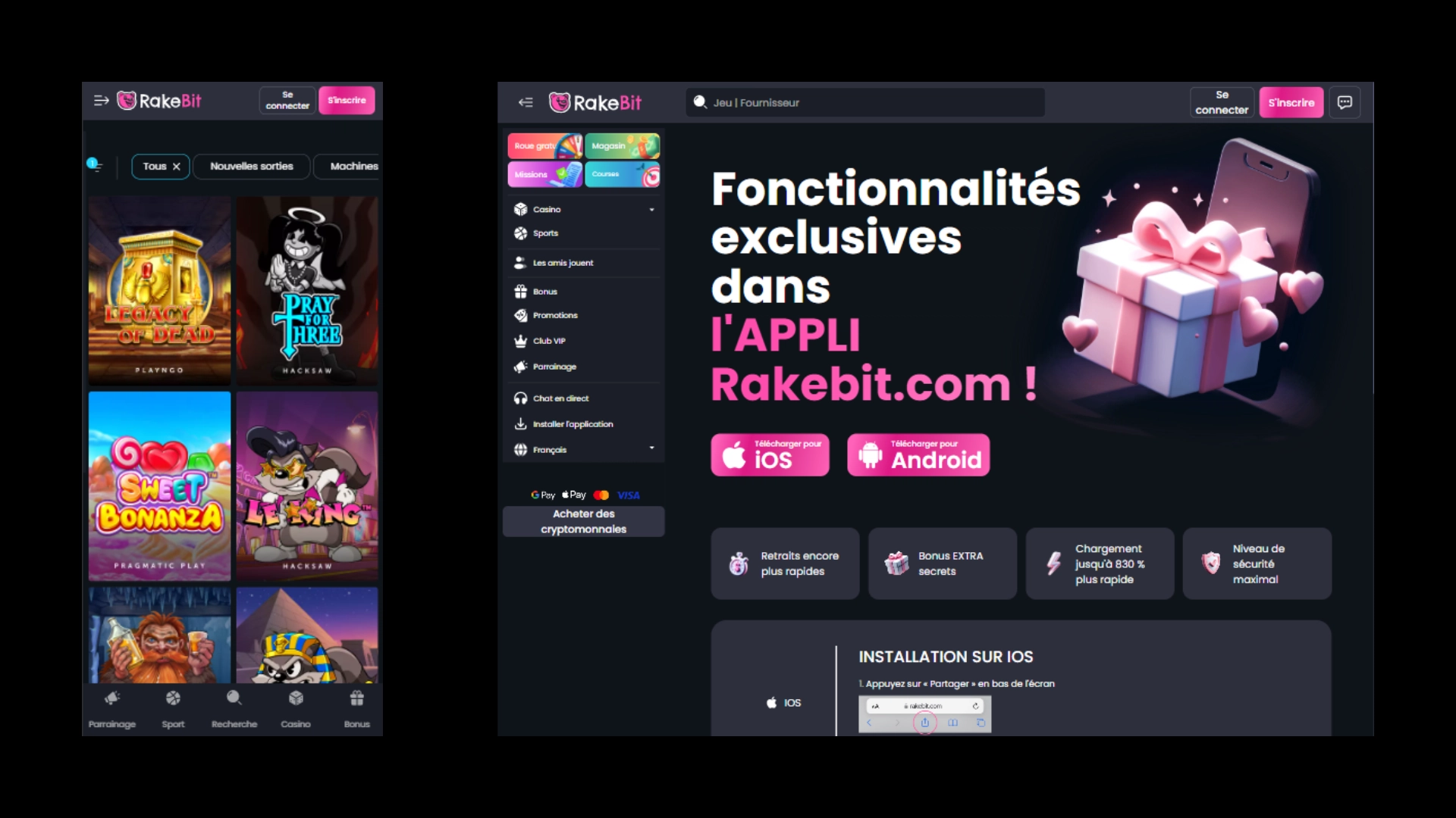 Rakebit sur mobile et tablette