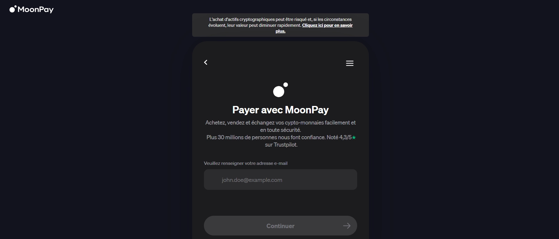 Connexion à MoonPay