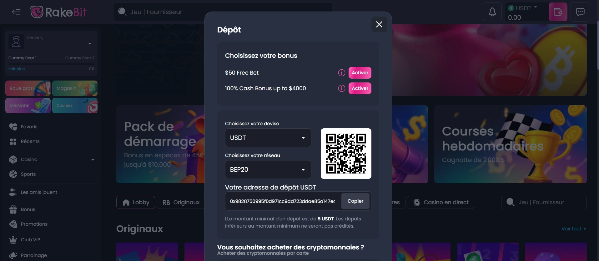 Dépôt en cryptomonnaie