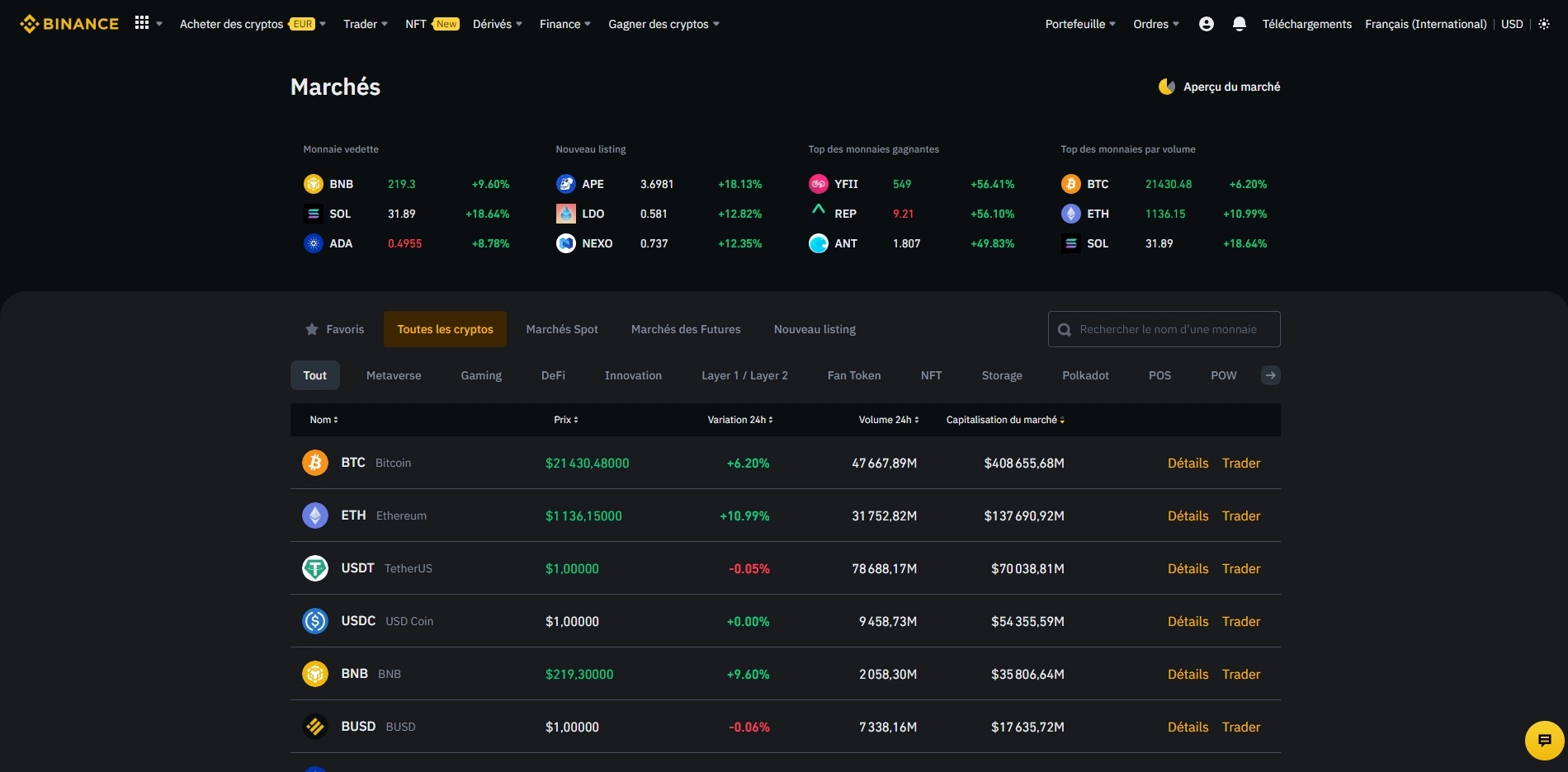 cryptomonnaies disponibles sur binance