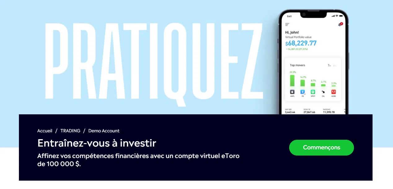 compte de démonstration avec 100 000 $ etoro