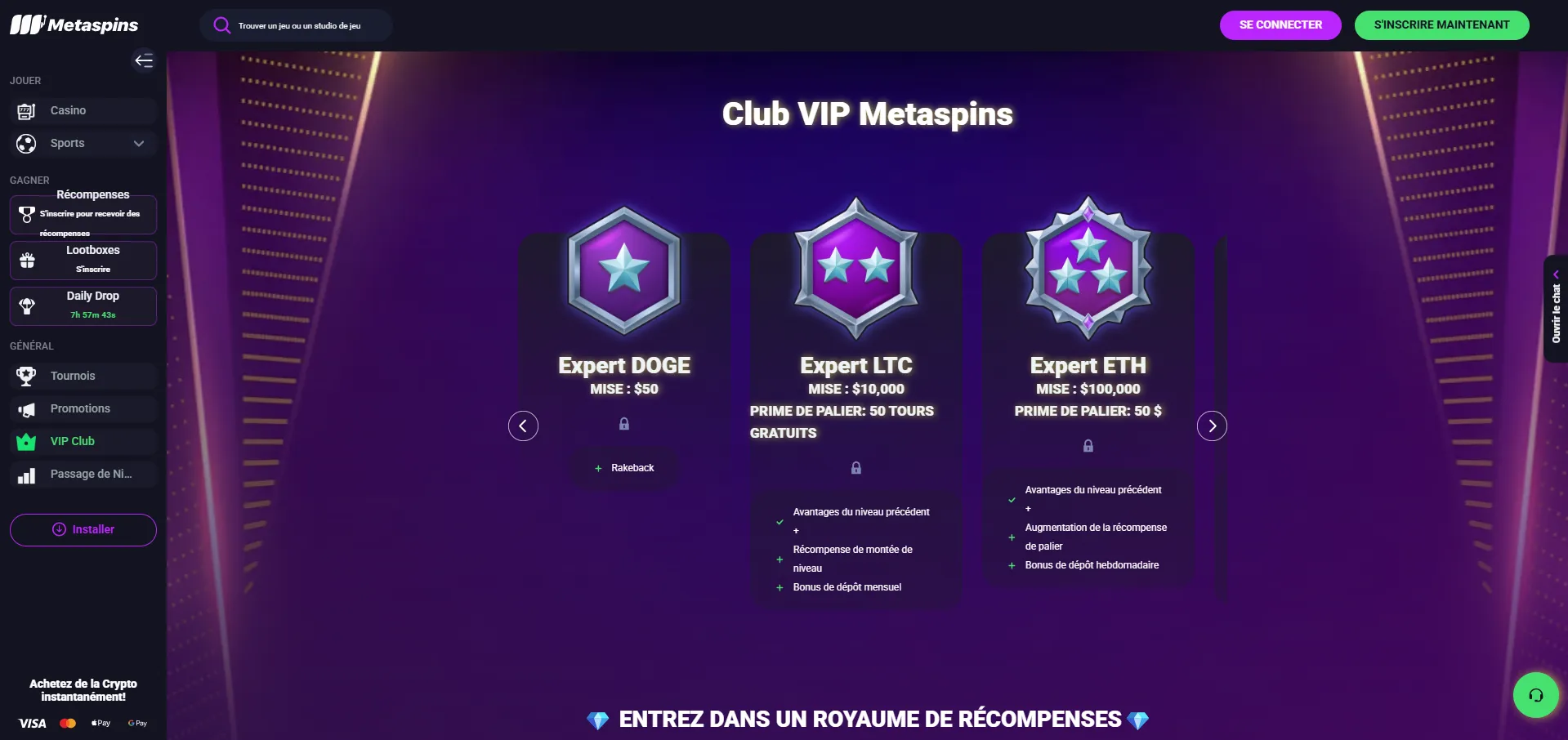 bonus vip sur metaspins