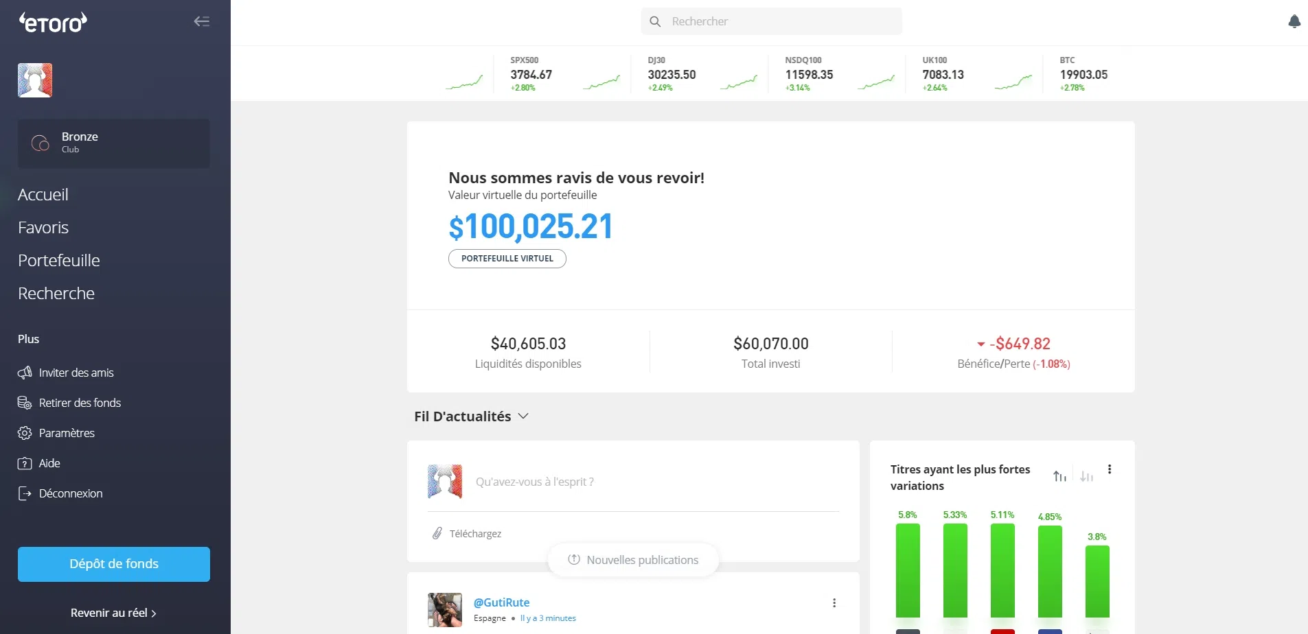 essayer le compte de démonstration sur etoro pour tester les outils de trading