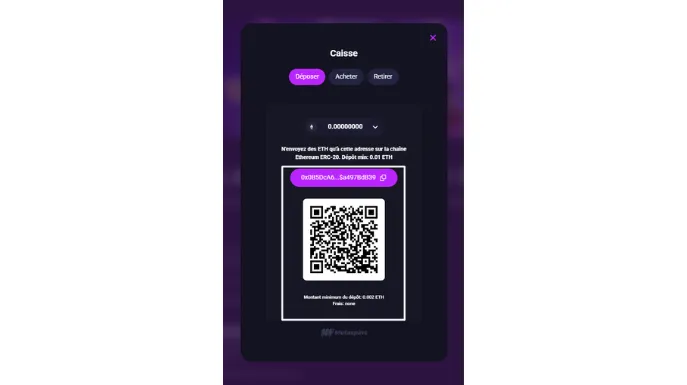adresse crypto sur metaspins pour les dépôts
