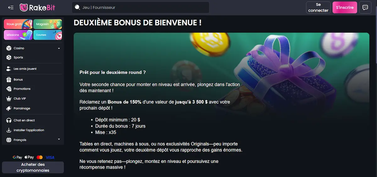 rakebit deuxieme weclome bonus