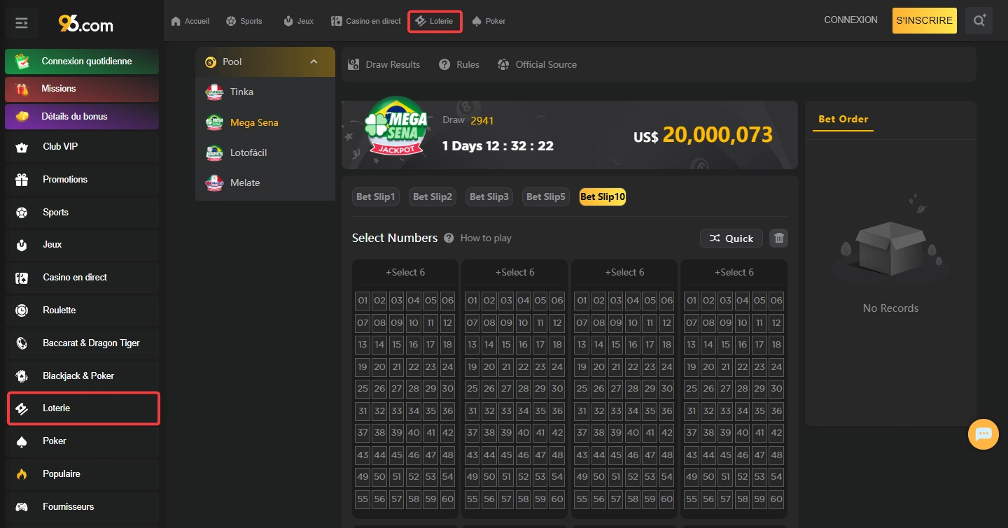 La loterie de 96 Casino