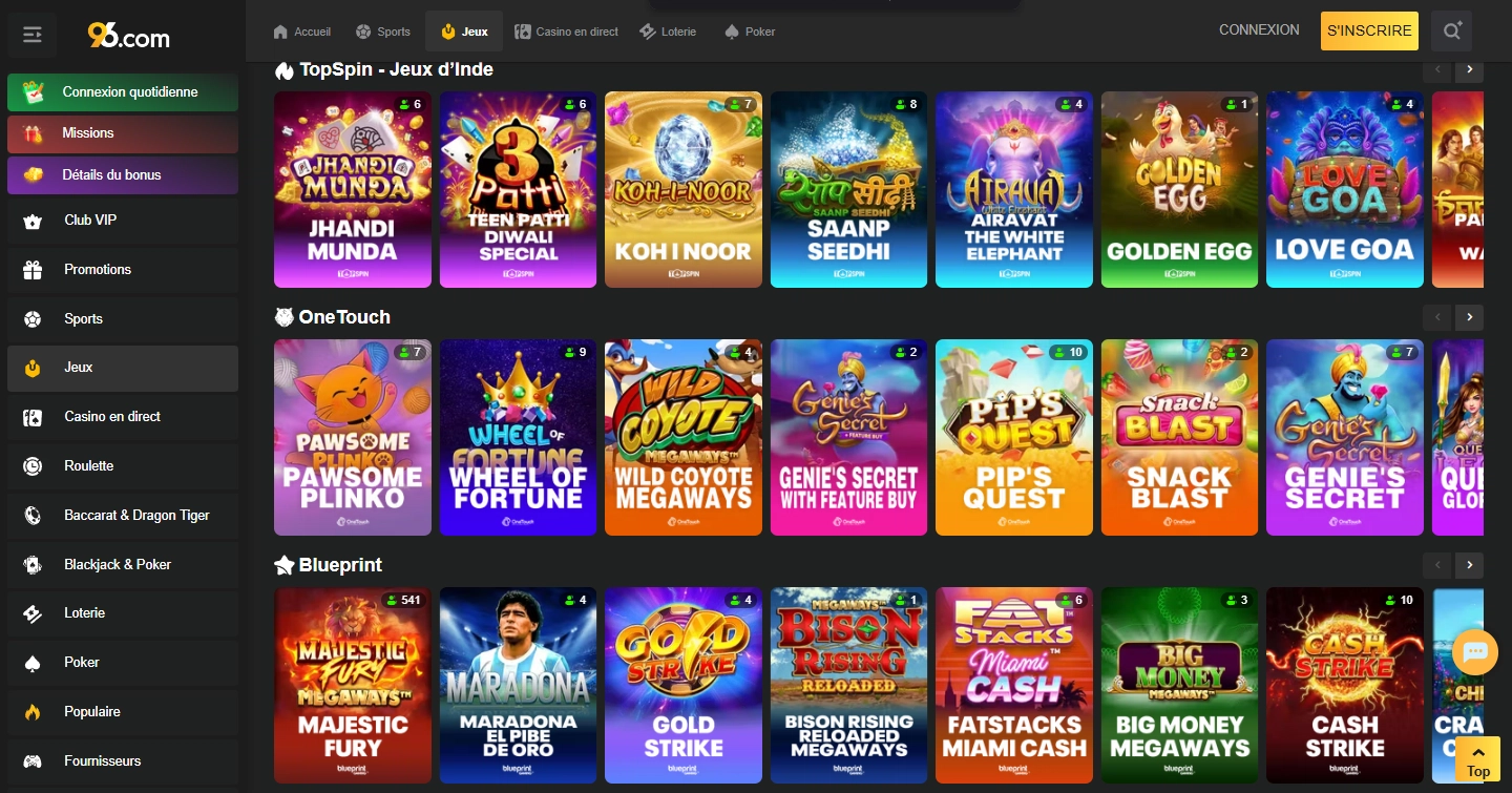 L'équité sur les jeux de 96 Casino